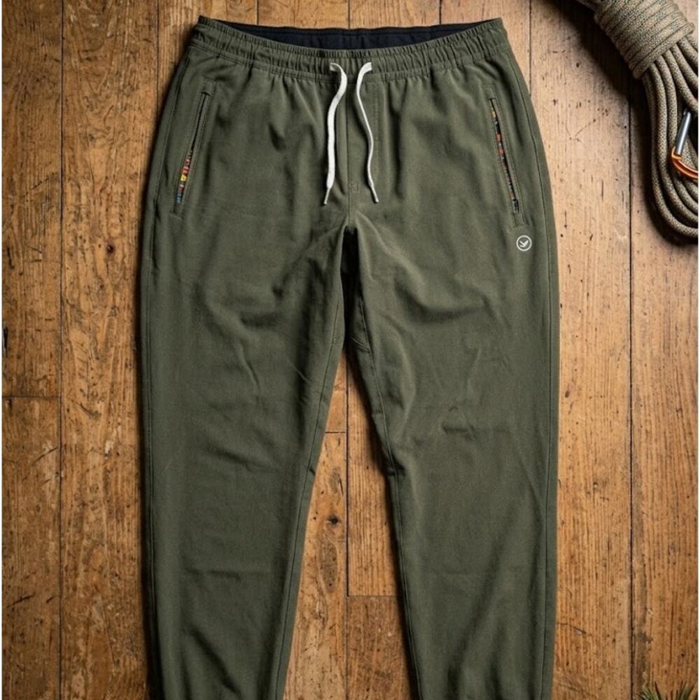 Wowie Mens L Large Olive Green Athletic Stretch Pants Joggers Pocket Accent